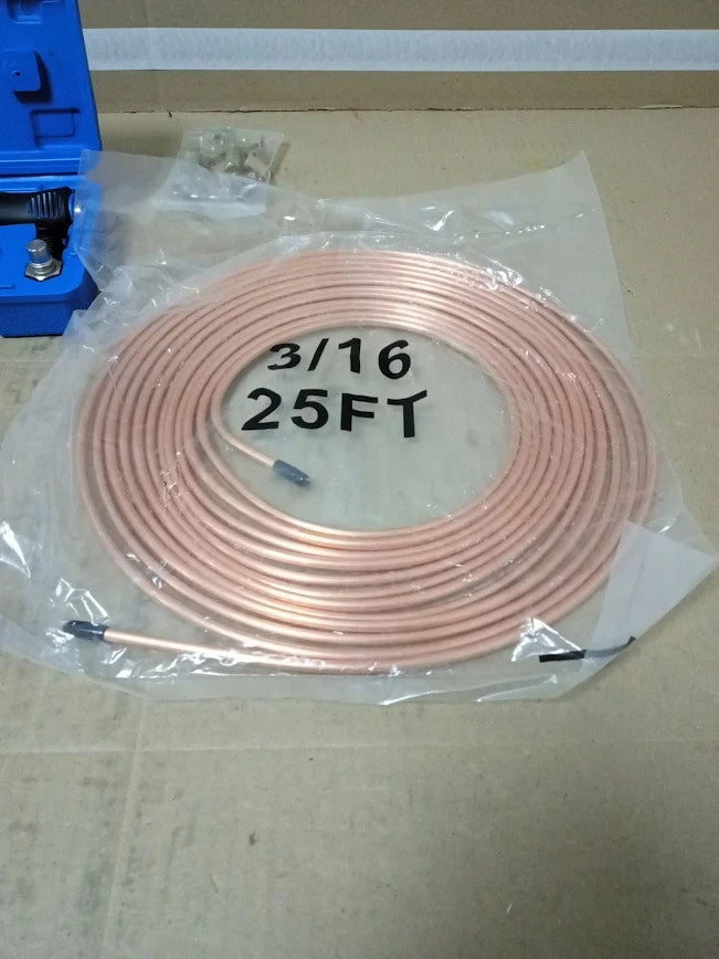 Qwork 3/16in Flaring Tool 3/16x 25ft 7.6m Copper Plated Brake Pipe 16 New