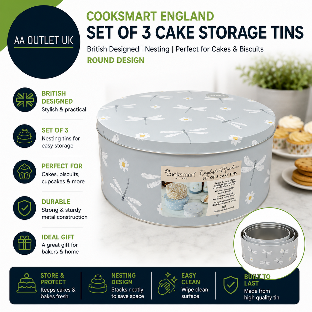 Cooksmart England Set Of 3 Cake Storage Tins British Designed Nesting Cake