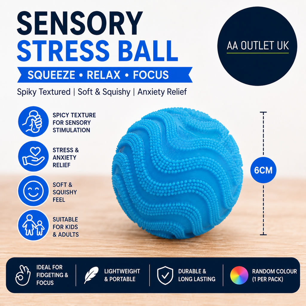 Sensory Stress Ball Spiky Textured Soft Squishy Anxiety Relief Toy Blue 6cm
