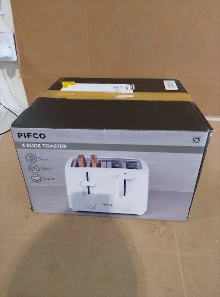 Pifco White Toaster 4 Slice Dual Control 6 Browning Levels 24.8x24.8x16.8cm New
