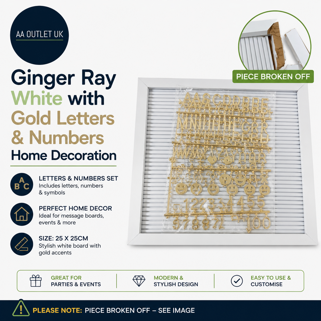 Ginger Ray White Gold Letters Numbers Home Decoration Wall Mount 25x25cm