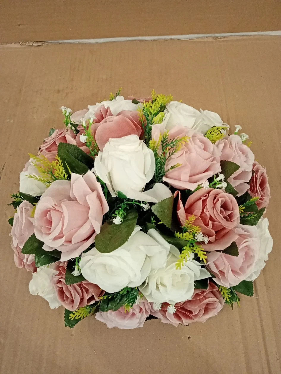 Oairse Artificial Flower Ball 30 Heads Silk Roses Fake Flowers 30cm Pink White