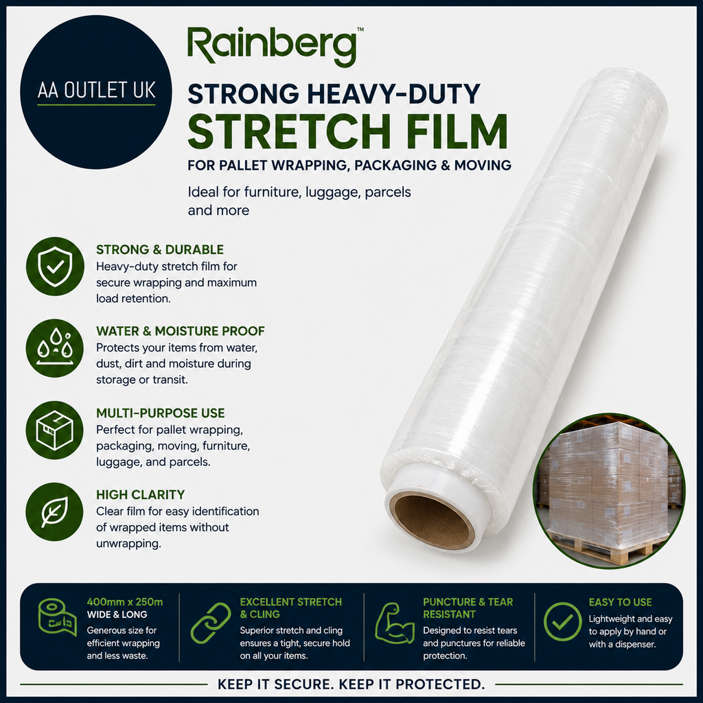 Rainberg Strong Heavy Duty Stretch Film Pallet Wrapping Packaging 400mmx250m