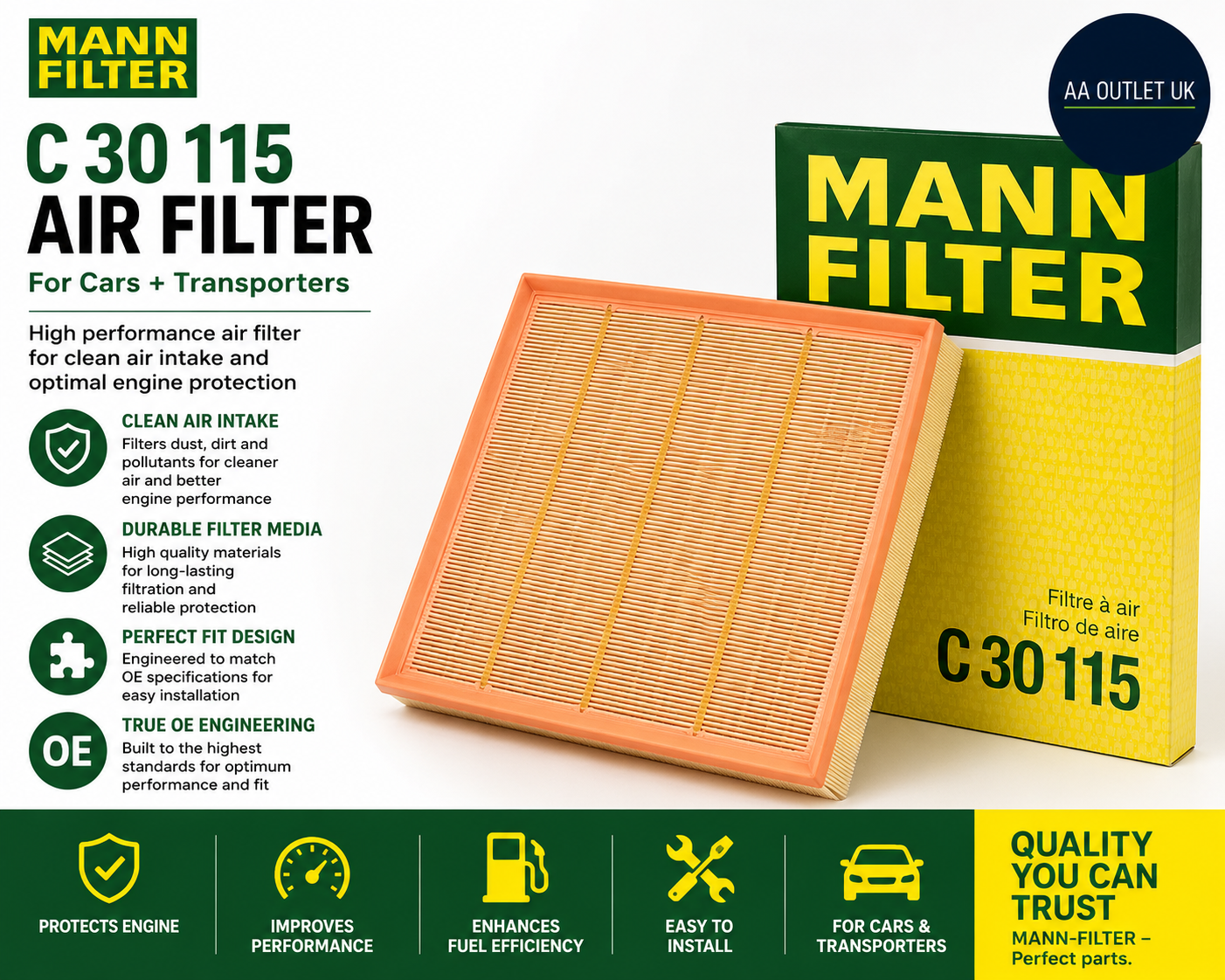 MANN FILTER C 30 115 Air Filter Cars+Transporters For Passenger Clean Intake