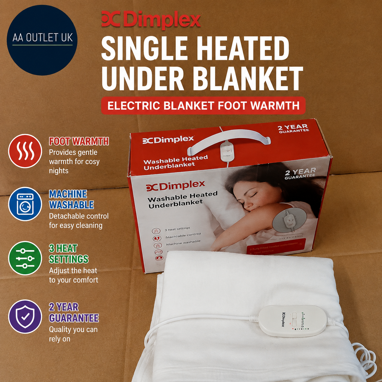 Dimplex DXUBS Single Heated Under Blanket Electric Blanket Foot Warmth Design