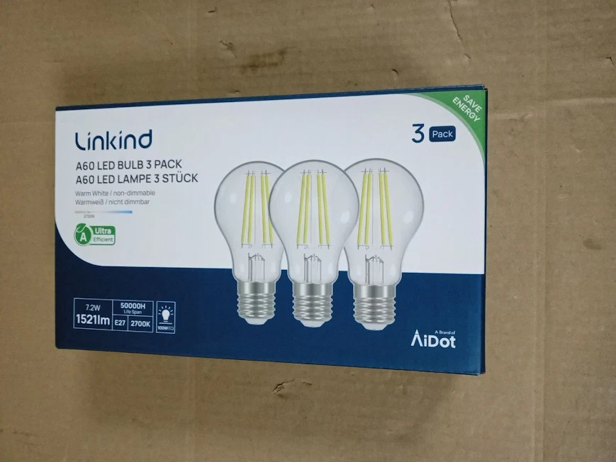 Linkind E27 LED Bulb Ultra Efficient A Rated 7.2W 2700K Warm White 1521lm