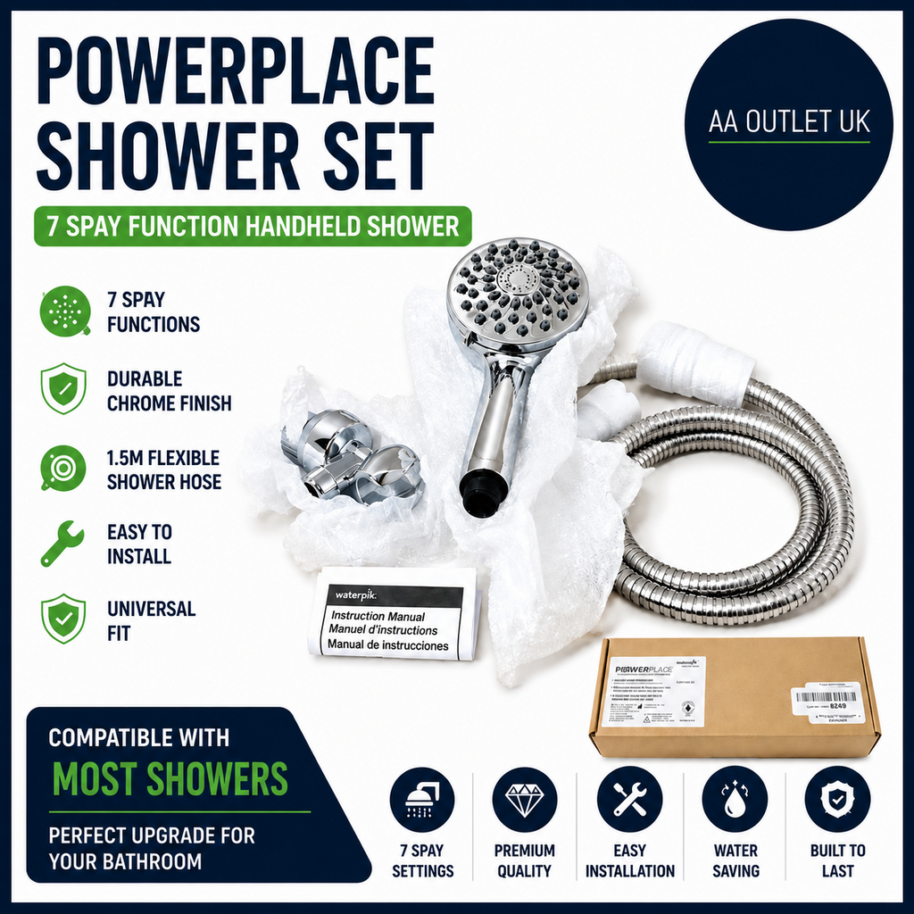 Waterpik High Pressure Handheld Shower Head 7 Mode Chrome XPB-763ME Hose Durable