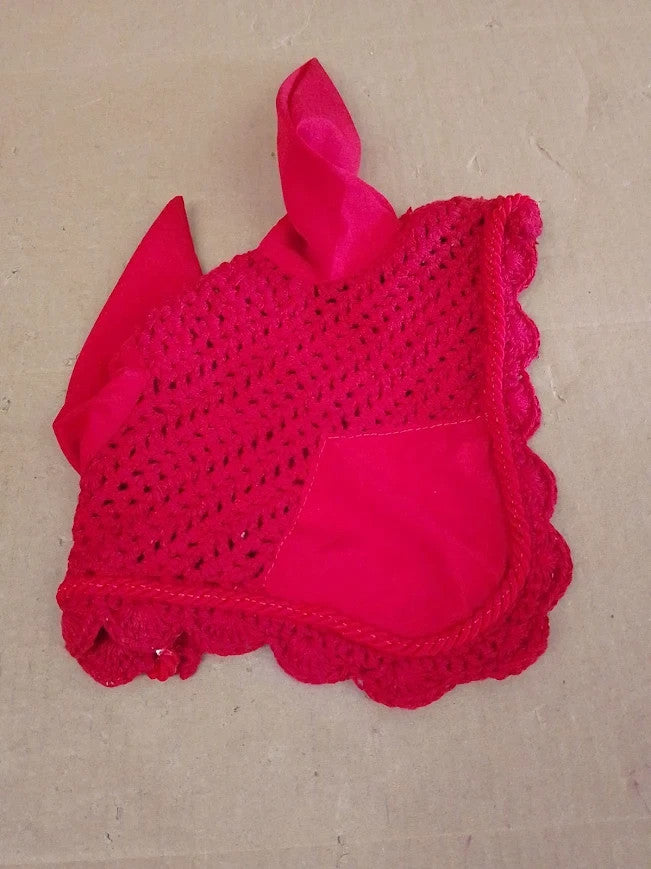 HKM Equestrian Hook Ear Hat Fly Veil Protection Net Hood Mask Dark Red New