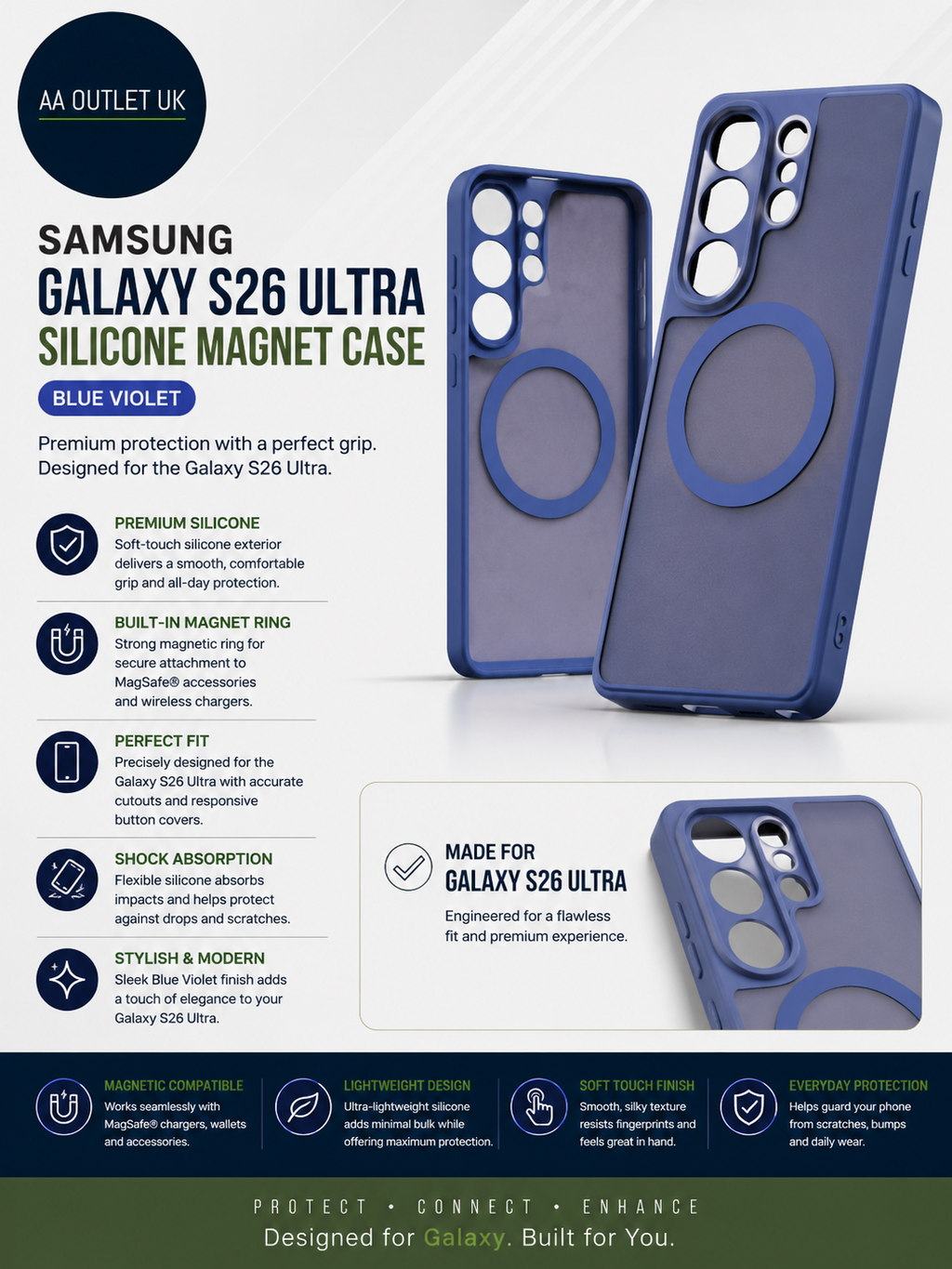 Samsung Silicone Magnet Phone Case Galaxy S26 Ultra Soft Touch Blue Violet