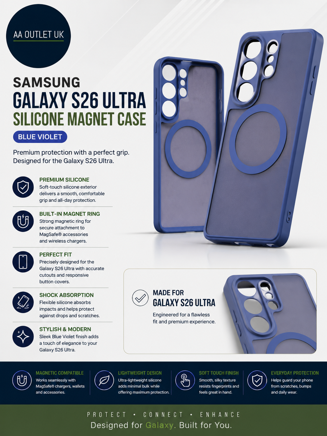 Samsung Silicone Magnet Phone Case Galaxy S26 Ultra Soft Touch Blue Violet
