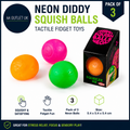 Tobar Neon Diddy Squish Ball Tactile Fidget Toys Pack of 3 5.4x5.4x5.4cm