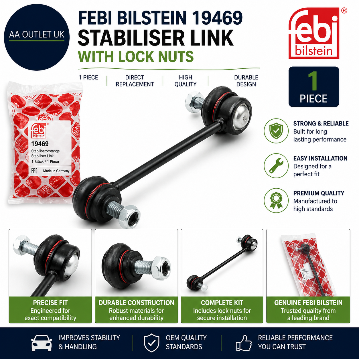 Febi Bilstein 19469 Stabiliser Link Lock Nuts 1 Piece Black Modern Design