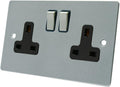 AET FSC2GSOCBS 13A 2 Gang Satin Chrome Double Plug Socket Black Insert Design