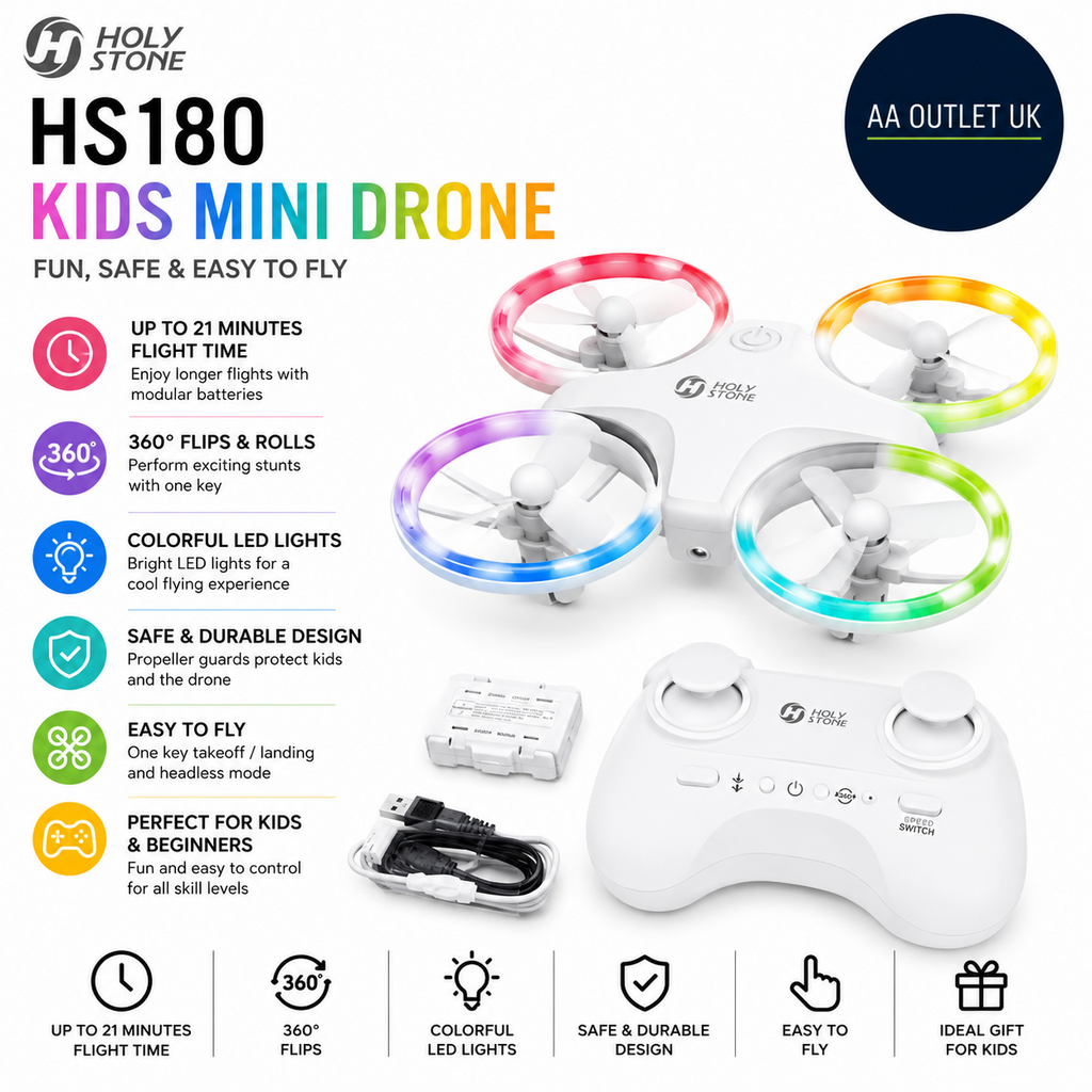 Holy Stone HS180 Kids Mini Drone LED 21 Min Flight 360° Flips Modern Design