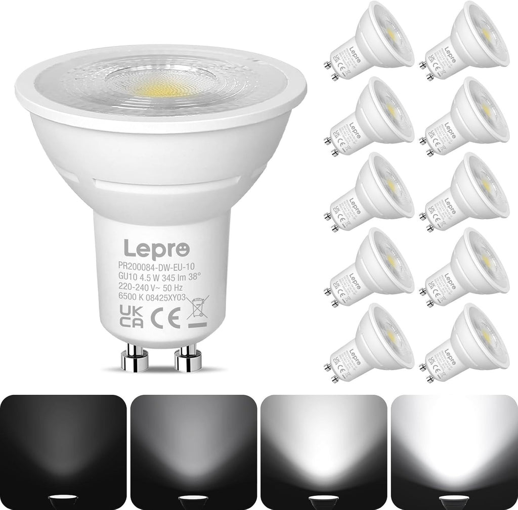 Lepro GU10 LED Bulbs Dimmable Cool White 6500K 4.5W =50W 345lm 10 Pack 38° New