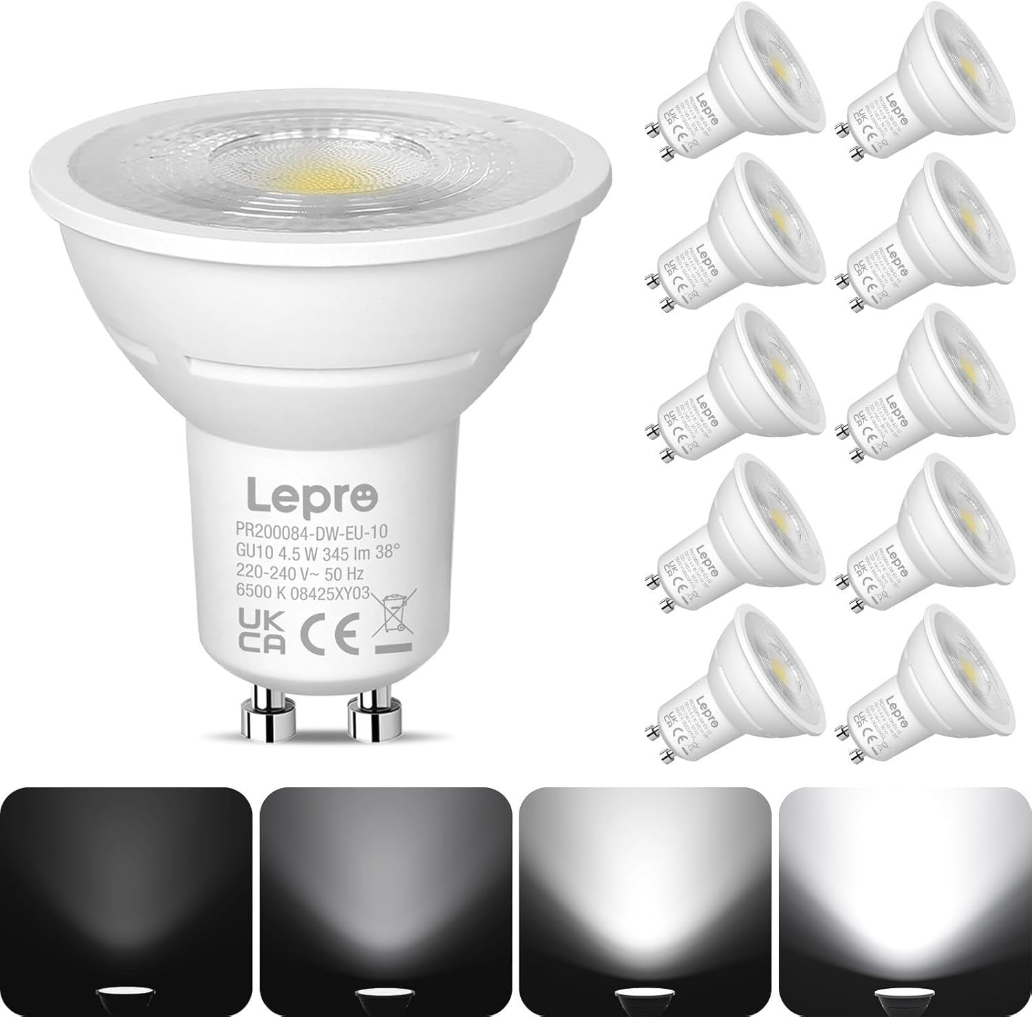Lepro GU10 LED Bulbs Dimmable Cool White 6500K 4.5W =50W 345lm 10 Pack 38° New