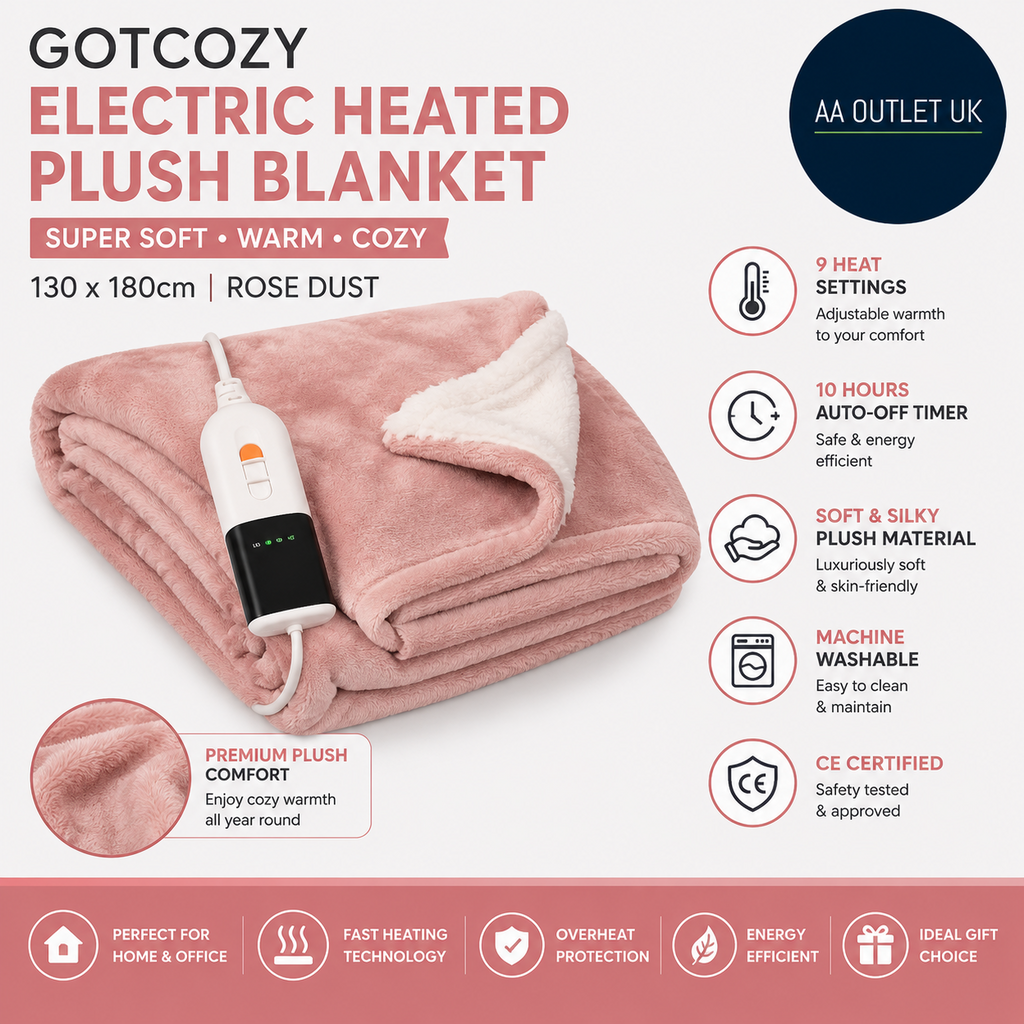 Gotcozy Electric Heated Soft Silky Plush Blanket Throw 130x180cm Washable Pink
