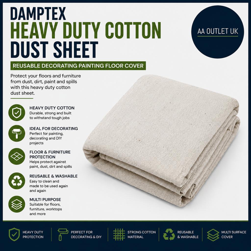 Damptex Heavy Duty Cotton Dust Sheet Reusable Decorating Painting Floor Cover