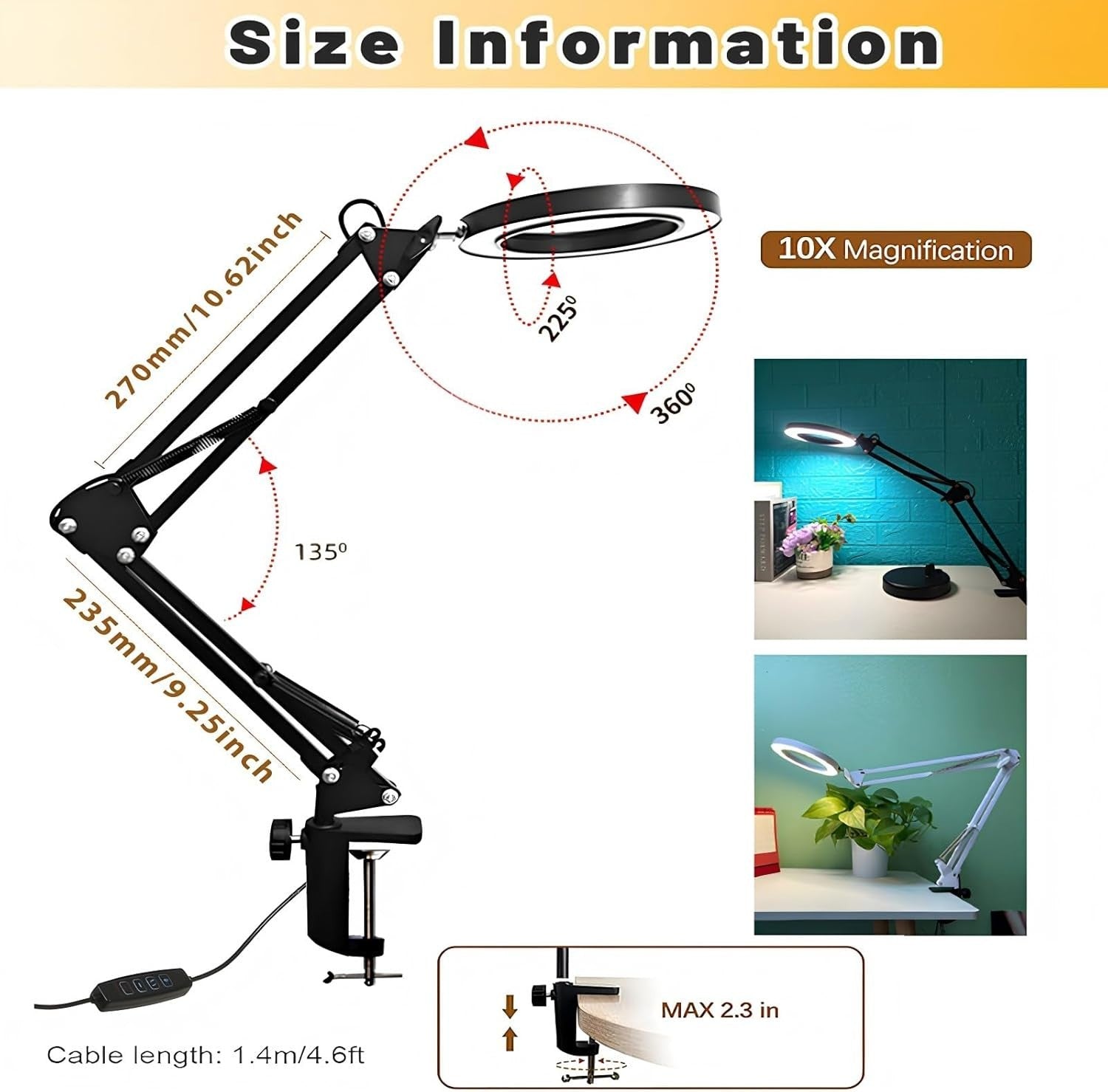 10X Magnifying Glass Light Stand LED Magnifying Desk Lamp Clamp New