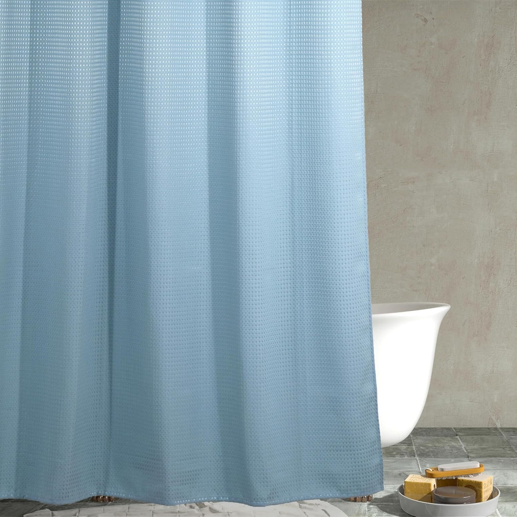 Aqua Blue Waffle Shower Curtain Light Blue Heavy Duty Fabric 183x214cm New