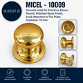 MICEL 10009 Smooth Knob Entrance Doors Round Polished Brass Finish 70mm
