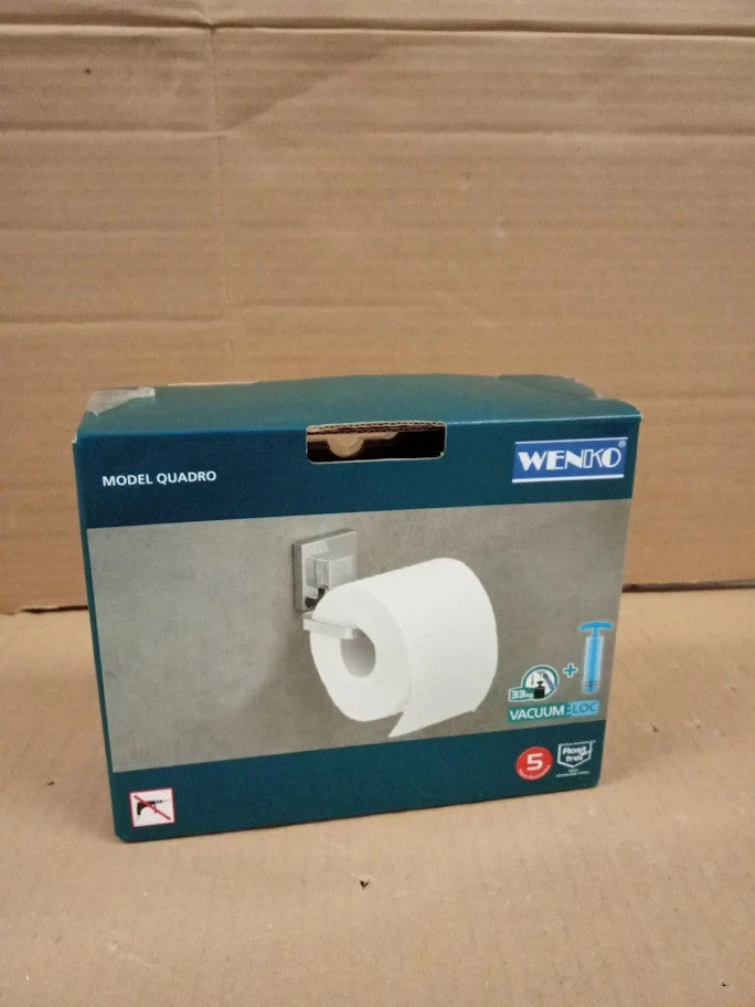 Wenko 22687100 Vacuum Loc Toilet Paper Holder Quadro Stainless 14x6 x11cm New