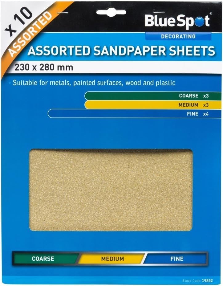 Blue Spot 19852 Assorted Sandpaper 10 Pieces Brown 230mmx280mm New