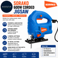 Sorako 600W Corded Jigsaw Wood Metal 800-3000SPM Electric 6 Speeds Cutting Depth