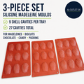 3pcs Madeleines Baking Tray Silicone Moulds Tins For Baking 29x17x2cm Brown