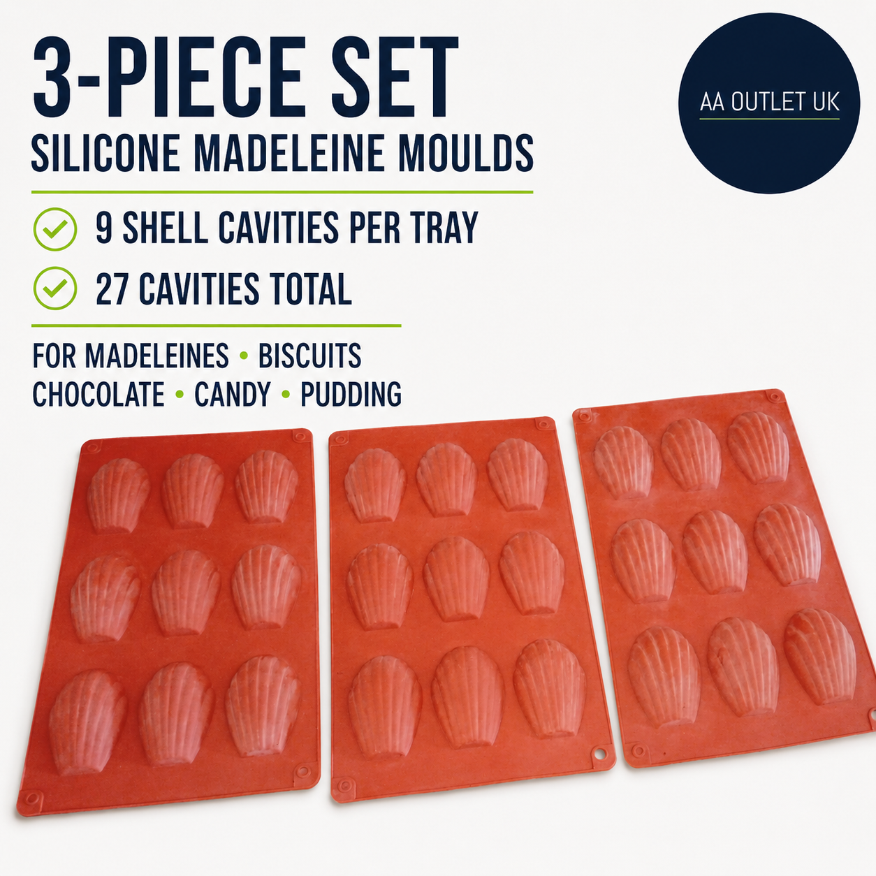3pcs Madeleines Baking Tray Silicone Moulds Tins For Baking 29x17x2cm Brown