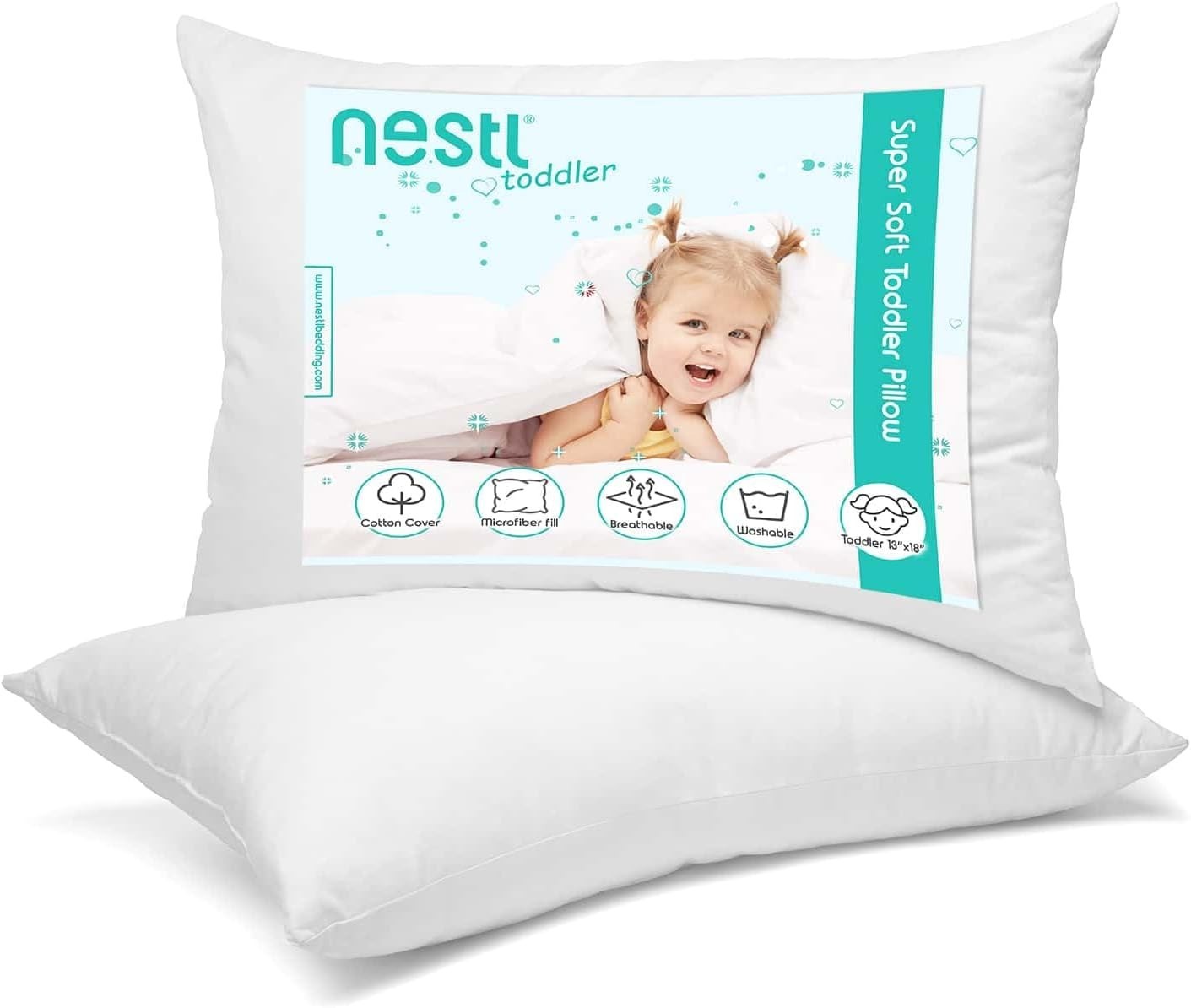 Nestl Toddler Pillow Pack Of 2 Organic Cotton Kids Travel Bed 33x45cm White New