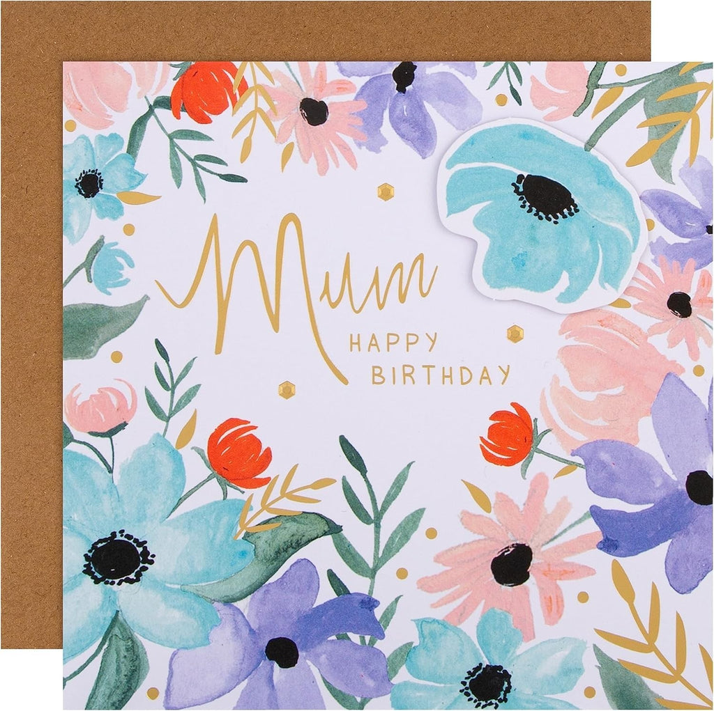 Hallmark Birthday Card Mum Contemporary Floral Design 16x16cm New