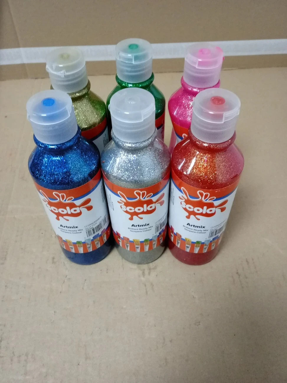 Ecola Artmix Glitter Ready Mix Poster Paint 6 Pack Sparkle Colours Art Craft New