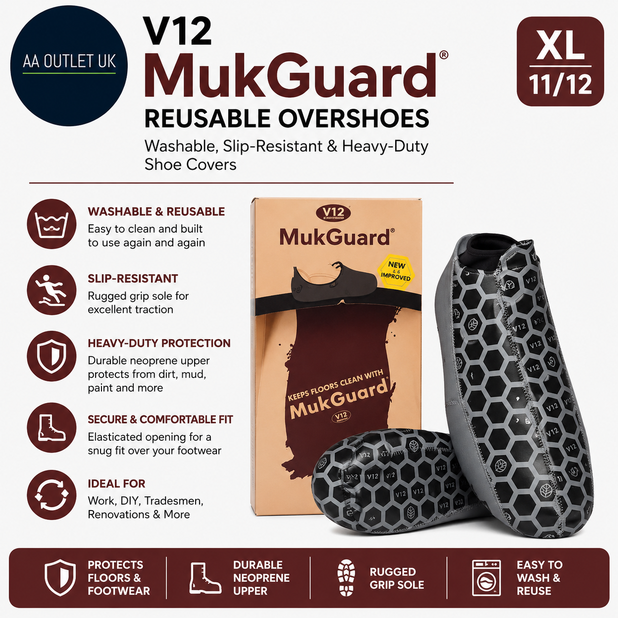V12 MukGuard Reusable Overshoes Washable Slip Resistant HeavyDuty Shoe Covers