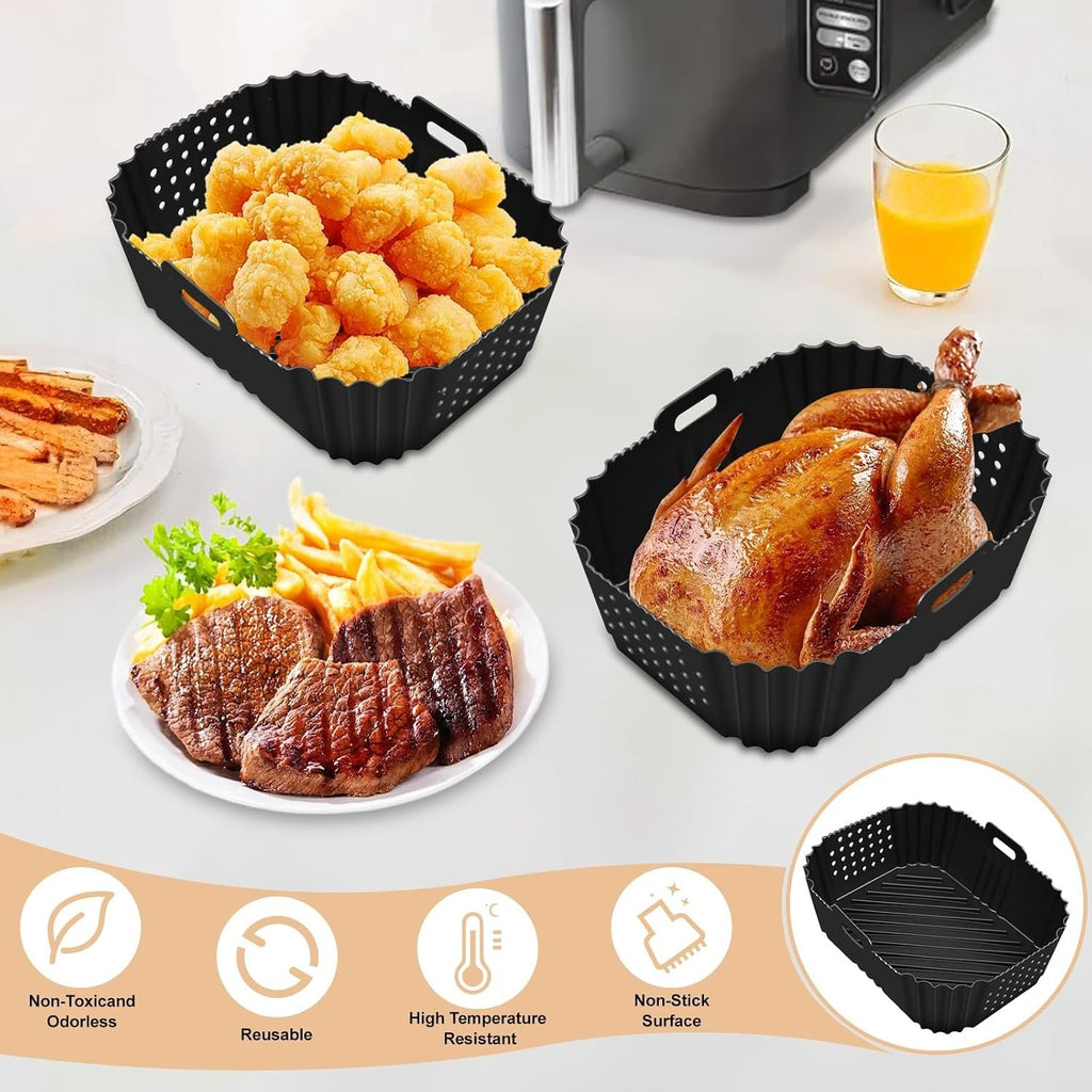 2pcs SL400UK Silicone Air Fryer Liners Open Double Stack XL 8.26x6.5x3.15in New