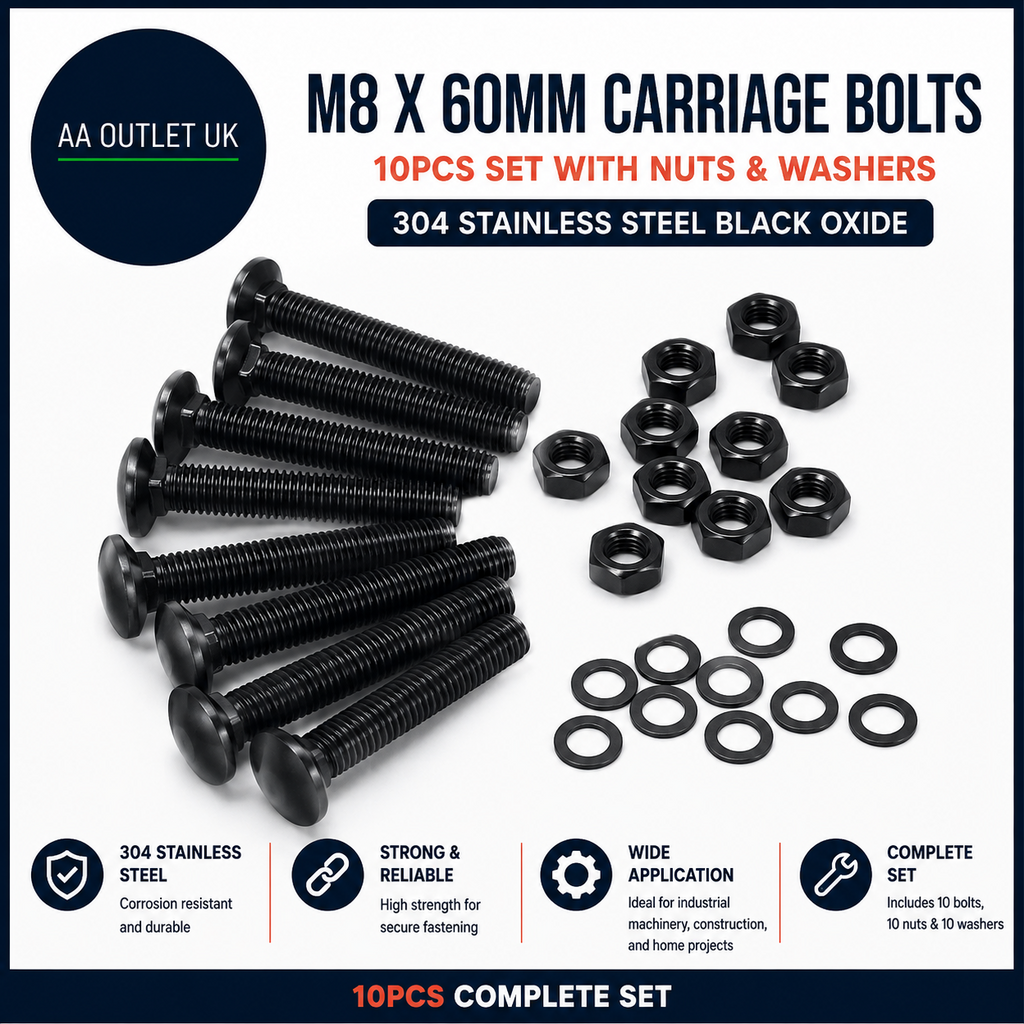 TXXATX M8x60mm Carriage Coach Bolts 10 Pieces Stainless Steel Nuts Washers New
