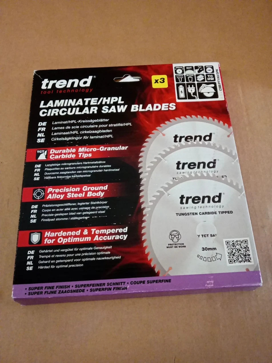 Trend Laminate HPL Circular Saw Blade 190mm Diameter 30mm Bore 60 Teeth 2.6m New