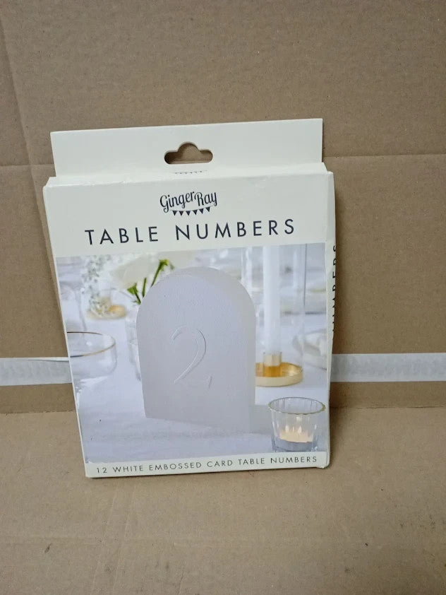 Ginger Ray White Embossed Standing Card Table Numbers Wedding Decoration New