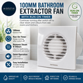 Fantronix 100mm 4in Bathroom Extractor Fan Run On Timer Quiet Energy Efficient