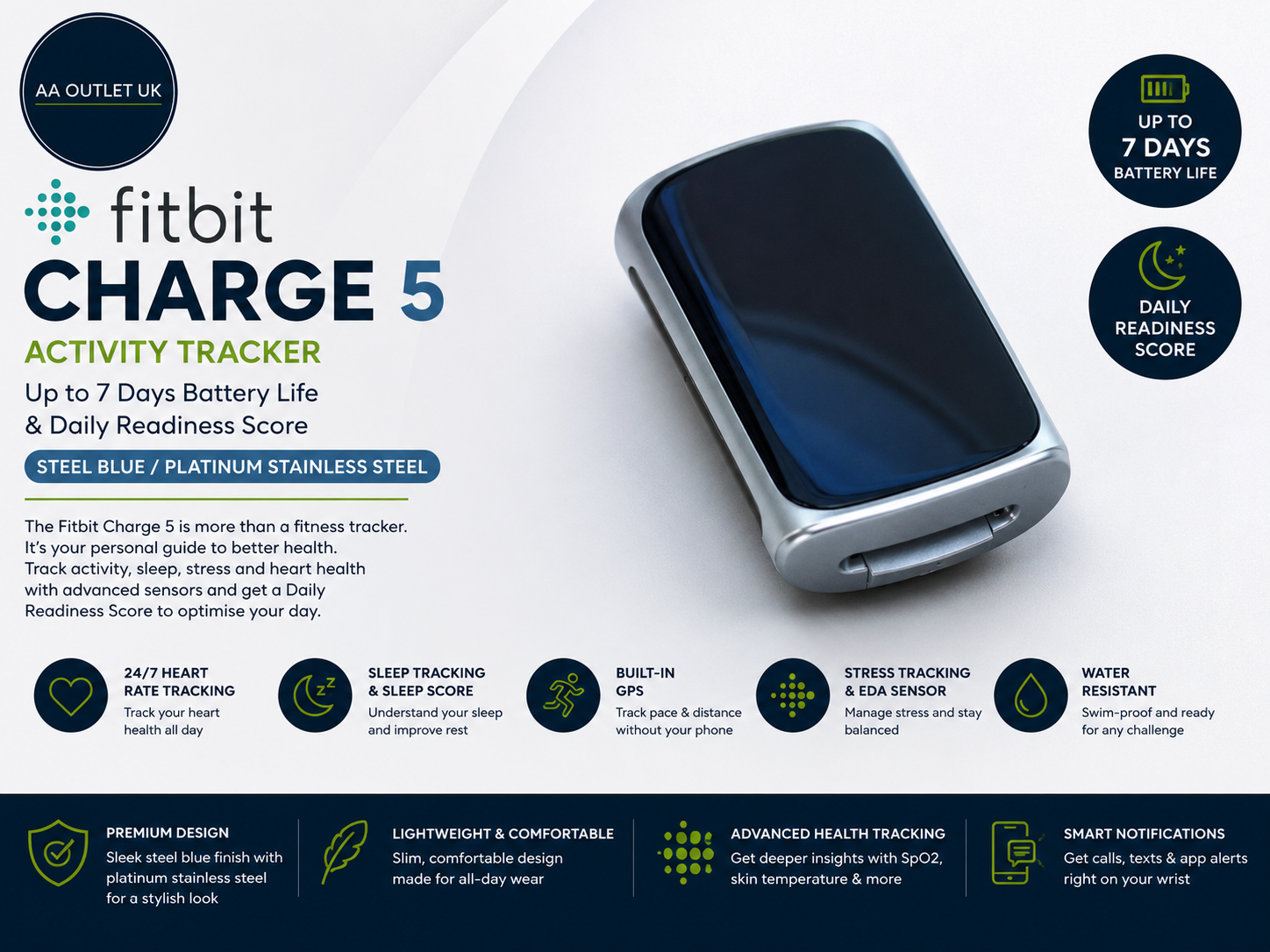 Fitbit Charge 5 Activity Tracker Up To 7 Days Battery Life Daily Readiness Score