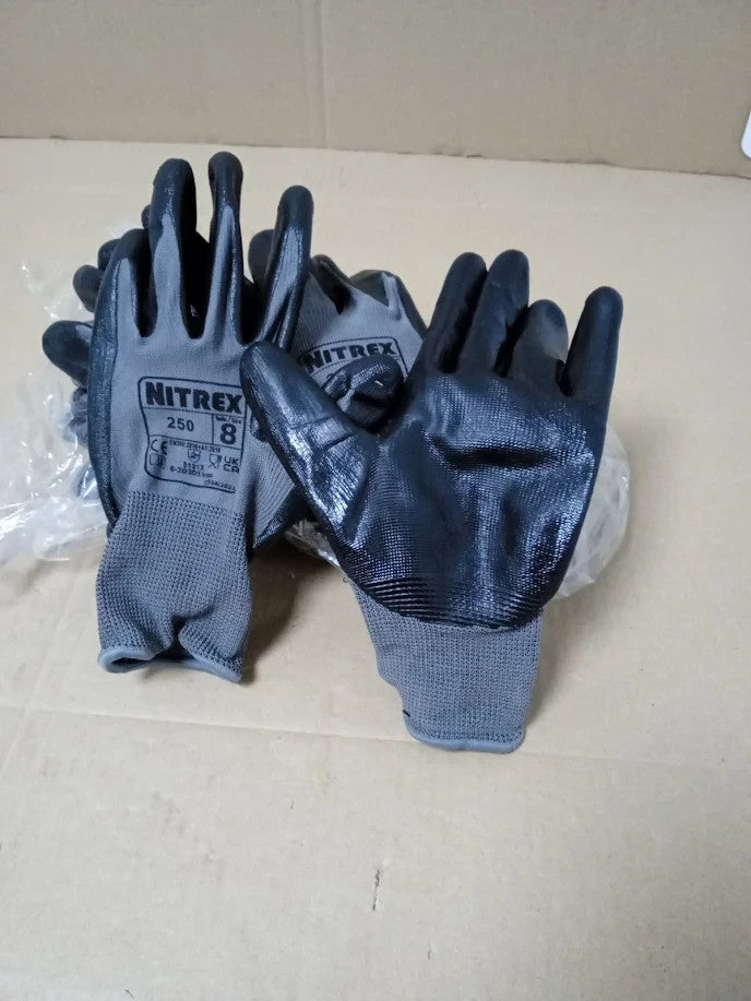 Nitrex 250 Work Gloves 10 Pairs Size 8 Nitrile Palm Safety Enhanced Grip New