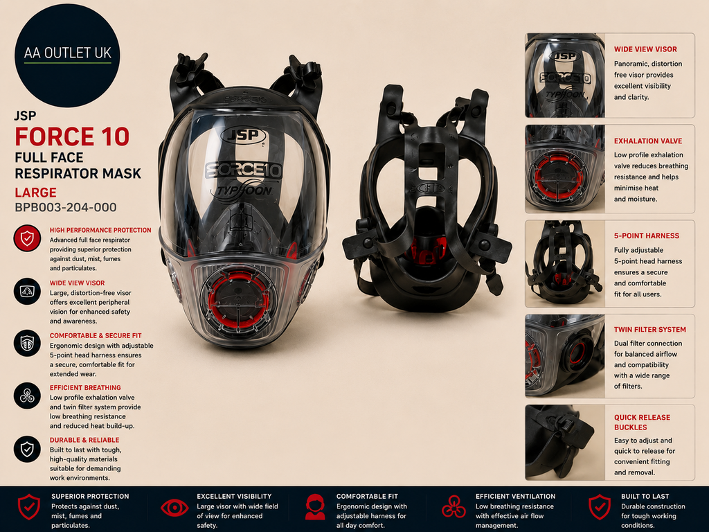 JSP Force 10 Full Face Respirator Mask Large BPB003-204-000 Heavy Duty Design