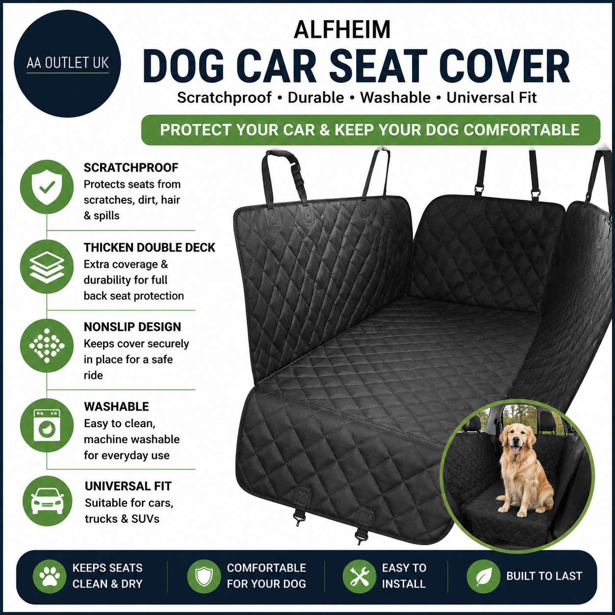 Alfheim Dog Car Seat Cover Scratchproof Durable Washable Back Seat Cover Thicken
