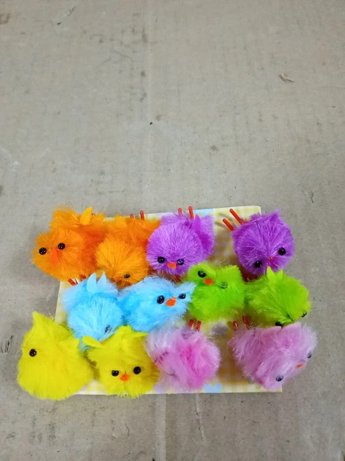 Baker Ross EK237 Easter Coloured Mini Fluffy Chicks Cake Decorations 12 Pack New