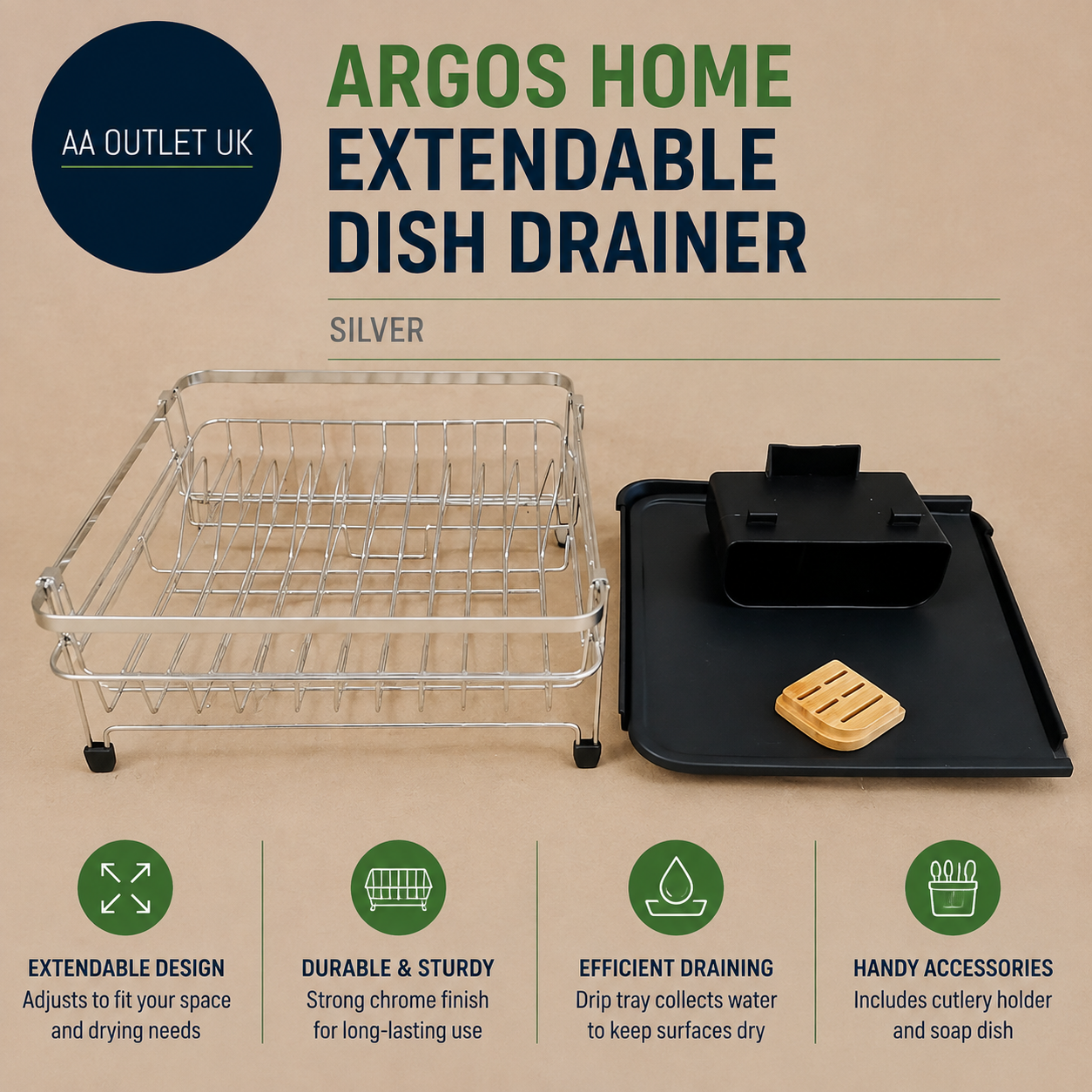 Argos Home Silver Extendable Dish Drainer Kitchen Plate Drying Rack Design