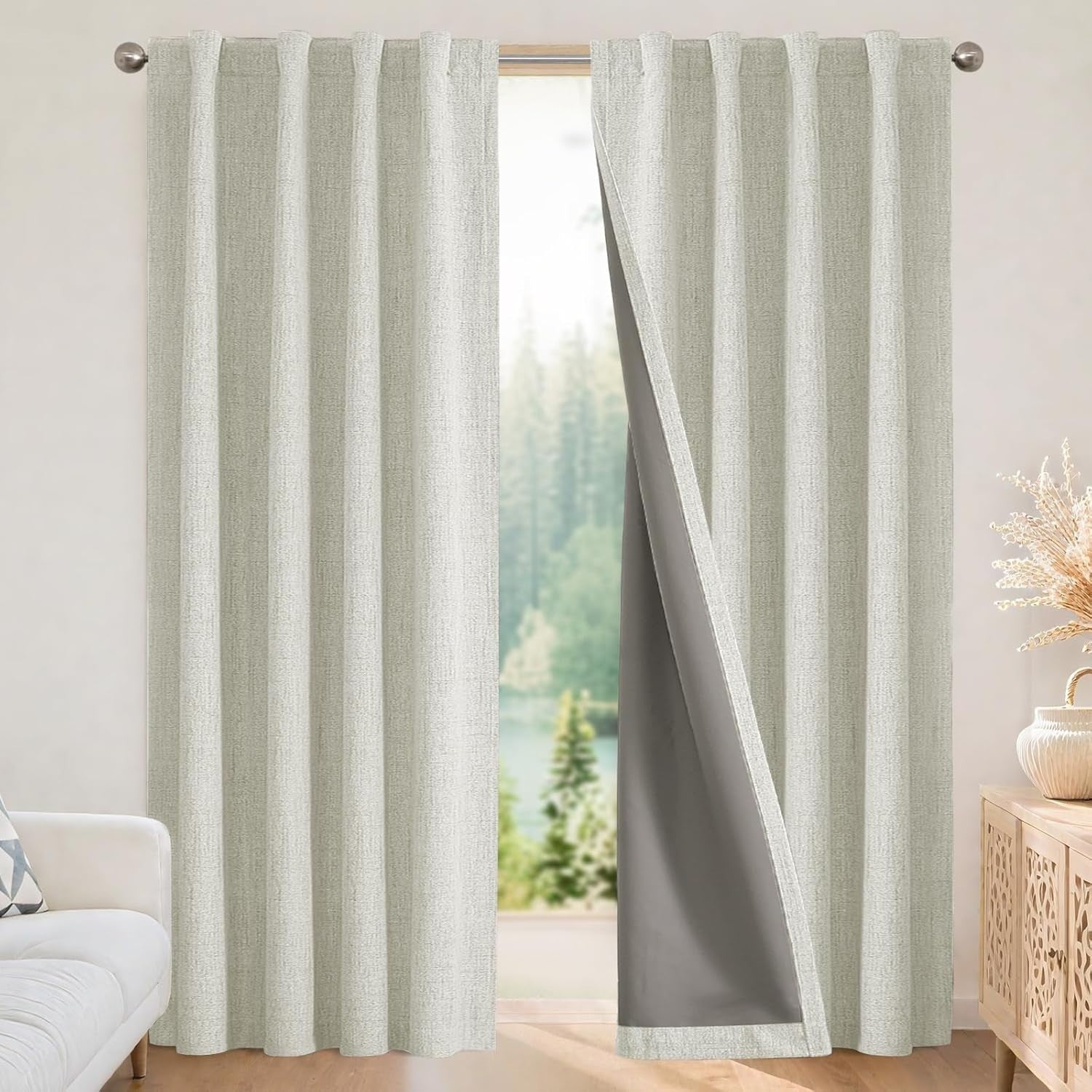 Joydeco Blackout Curtains 63in Linen Thermal Insulated Panel Beige Design New