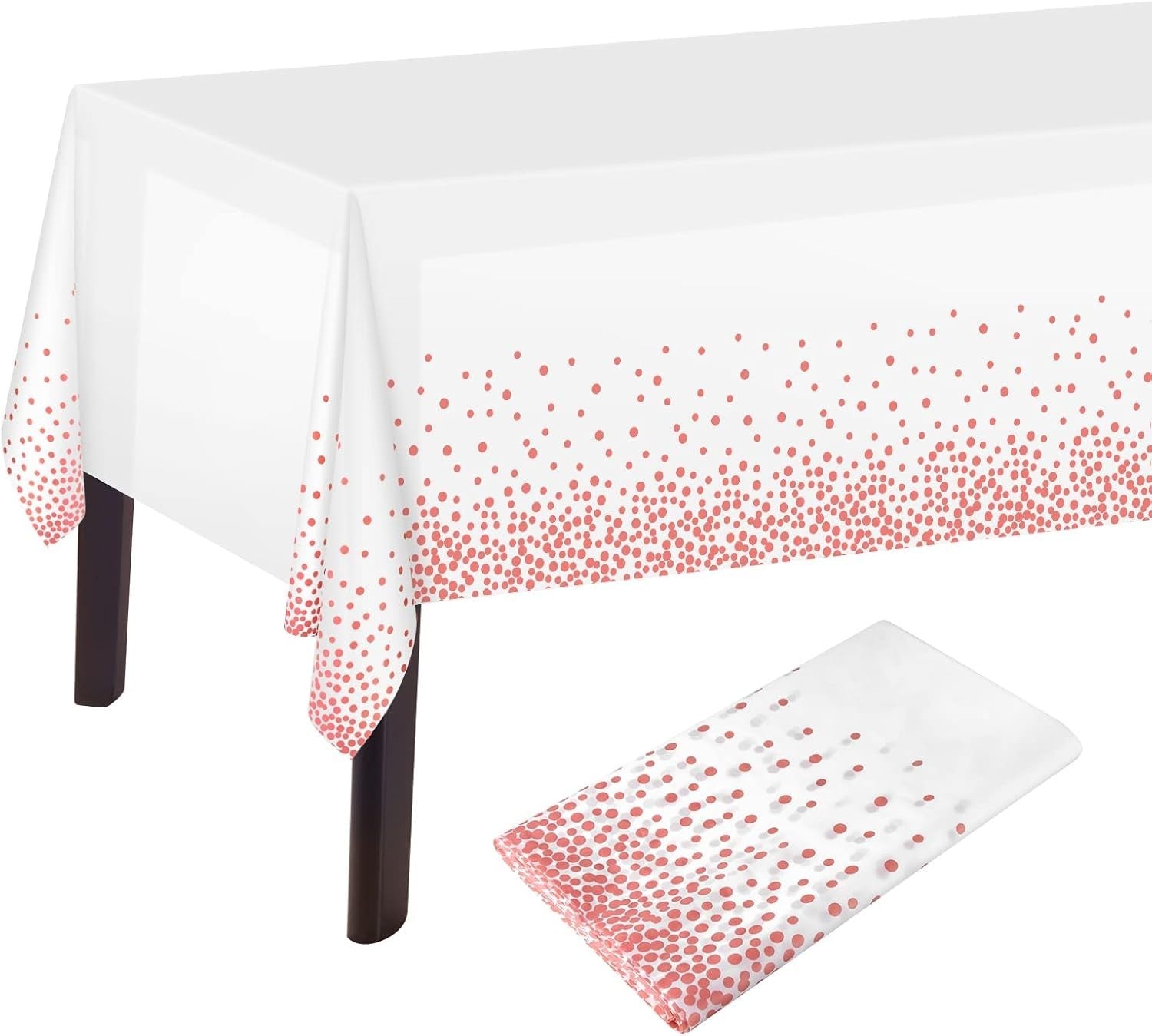 PLULON 2 Pieces White Rose Gold Dot Tablecloth Gold Table Cover 137x274cm
