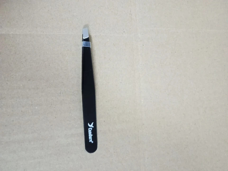 Candure Professional Slanted Tweezers Stainless Steel Black Durable Design New