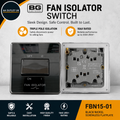 BG Electrical Screwless Flatplate Triple Pole Fan Isolator Switch 10AX Black