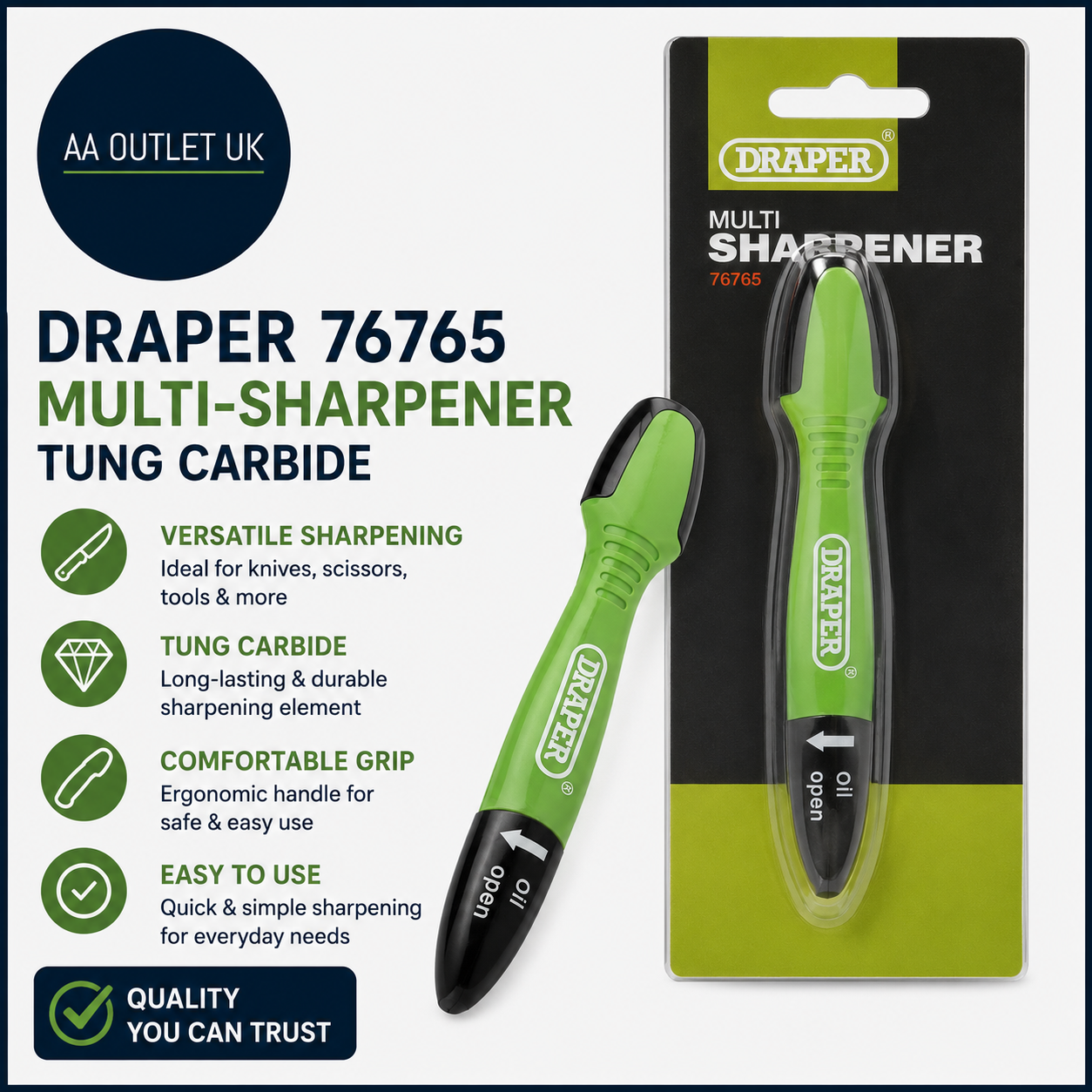 Draper 76765 Multi Sharpener Tung Carbide Draper 7.2x3x0.6cm 05010559767656